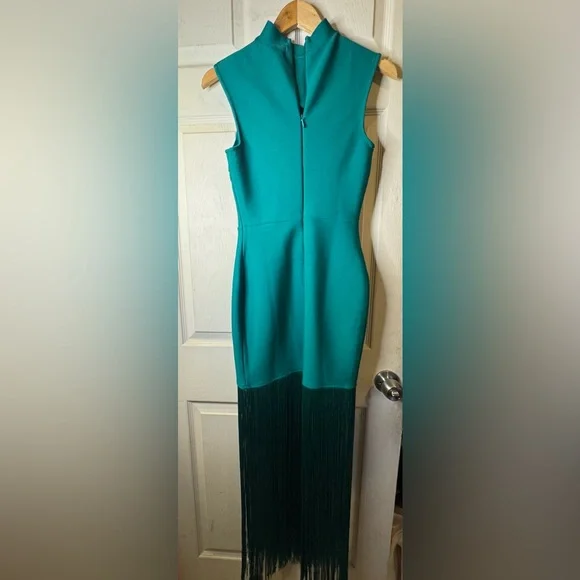NWOT StyleByGG Emerald Green Bandage Fringe Maxi Dress -Sculpting Bodycon Size L - Picture 13 of 14